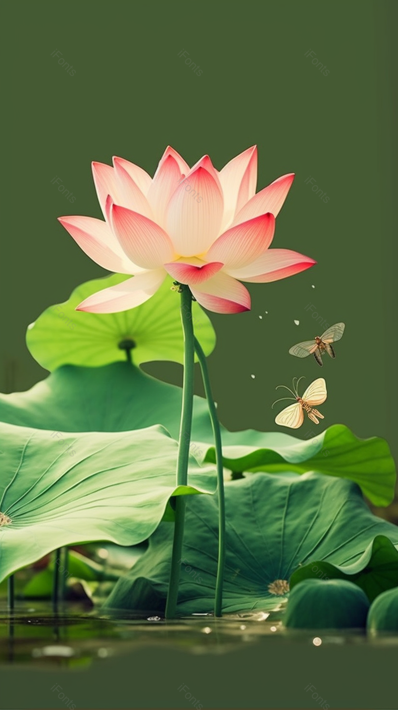 绿色写实荷叶荷花盛开插画背景,插画/手绘图,插画/手绘图库,插画/手绘图下载,插画/手绘